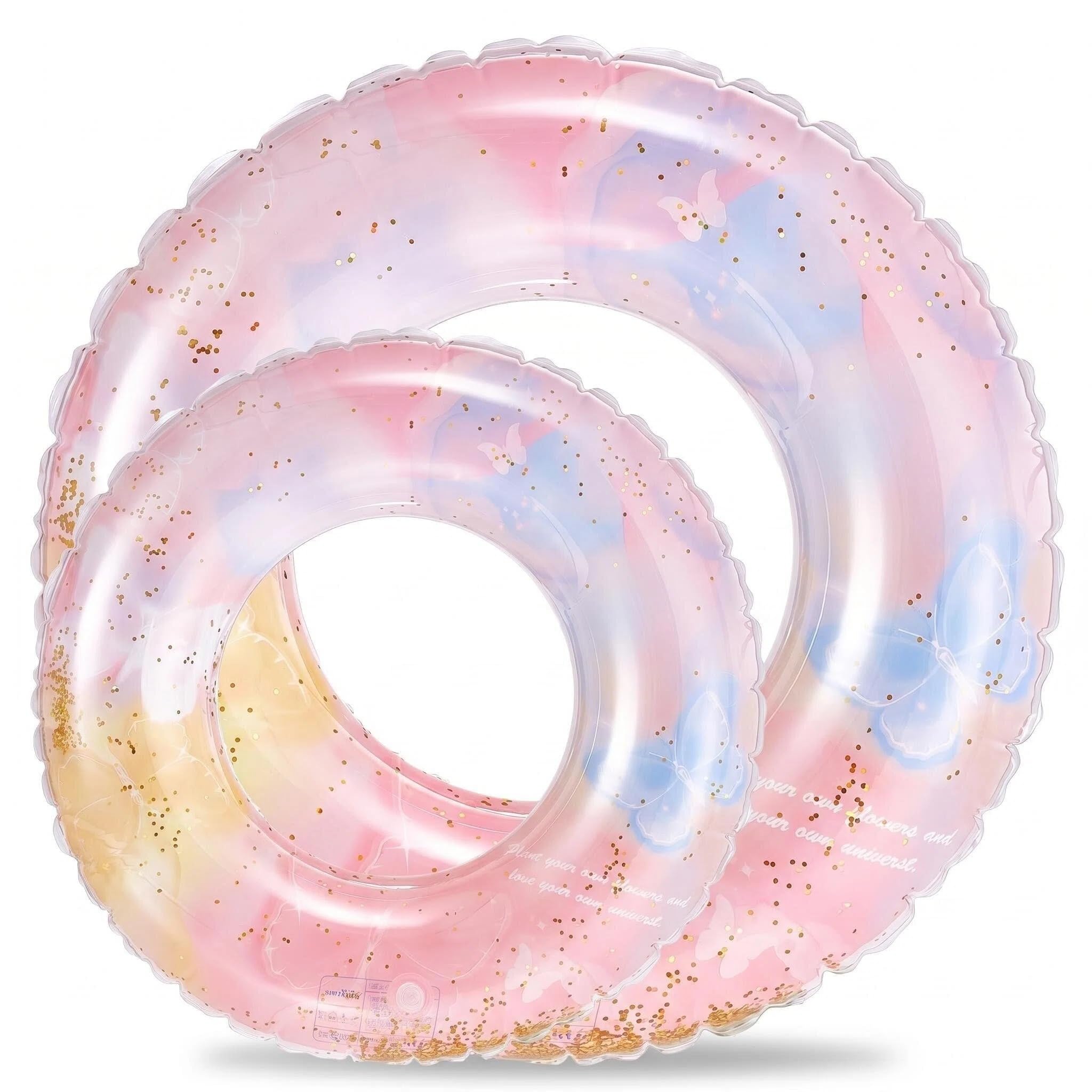 2 Pack Inflatable Swimming Ring Set for Kids & Adults, Durable PVC Swim Rings, Leak-proof Inflatable Pool Ring, Summer Water Pool Toys, Blow-Up Swimming Pool Rings for Swimming (Pink Butterfly)