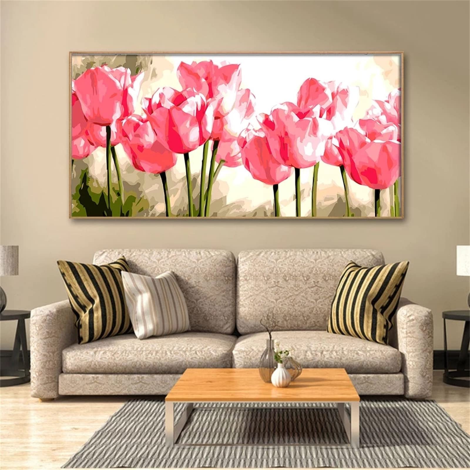 Diamond Painting, 5D Tulipan Diamond Painting dla dzieci, obraz numer dorosłych haftowanie diamentowe kompletny zestaw, diamentowy koralik do klejenia ścieg krzyżykowy diament malowanie duży format 50x150cm