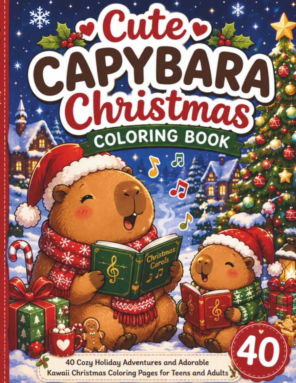 Cute Capybara Christmas Coloring Book: 40 Cozy Holiday Adventures and Adorable Kawaii Christmas Coloring Pages for Teens and Adults