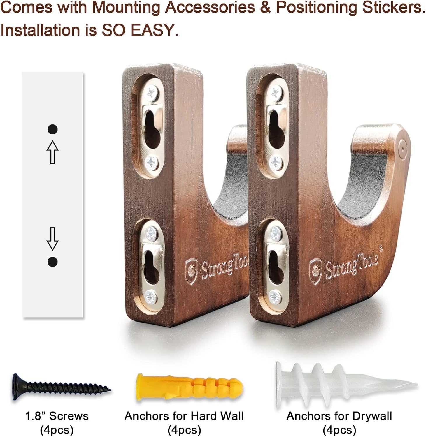StrongTools Hardwood Gun Rack for Rifle Shotgun Bow, Solid Wood Wall Mount, Rifle and Shot Gun Displays, Horizontal Wooden Rifle Hanger and Shotgun Hooks