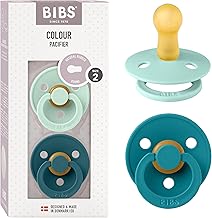 BIBS Colour Pack of 2 Pacifiers, BPA Free, Round Teat Natural Latex, Size 2 (6-18 Months), Nordic Mint/Forest Lake