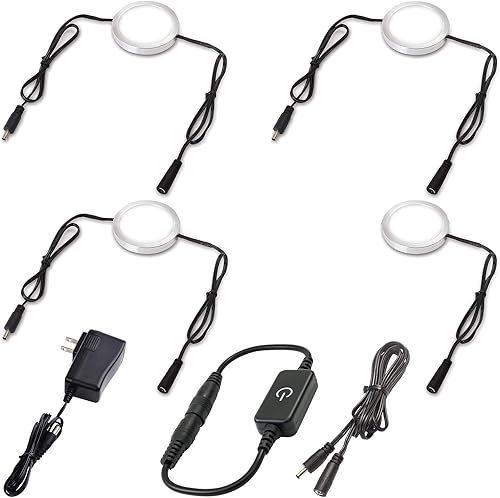 Miniatura 10 de Luces LED para estantería, iluminación para debajo del gabinete, tira de luz de disco enlazable con margarita, enchufe eléctrico de 120 V, atenuador