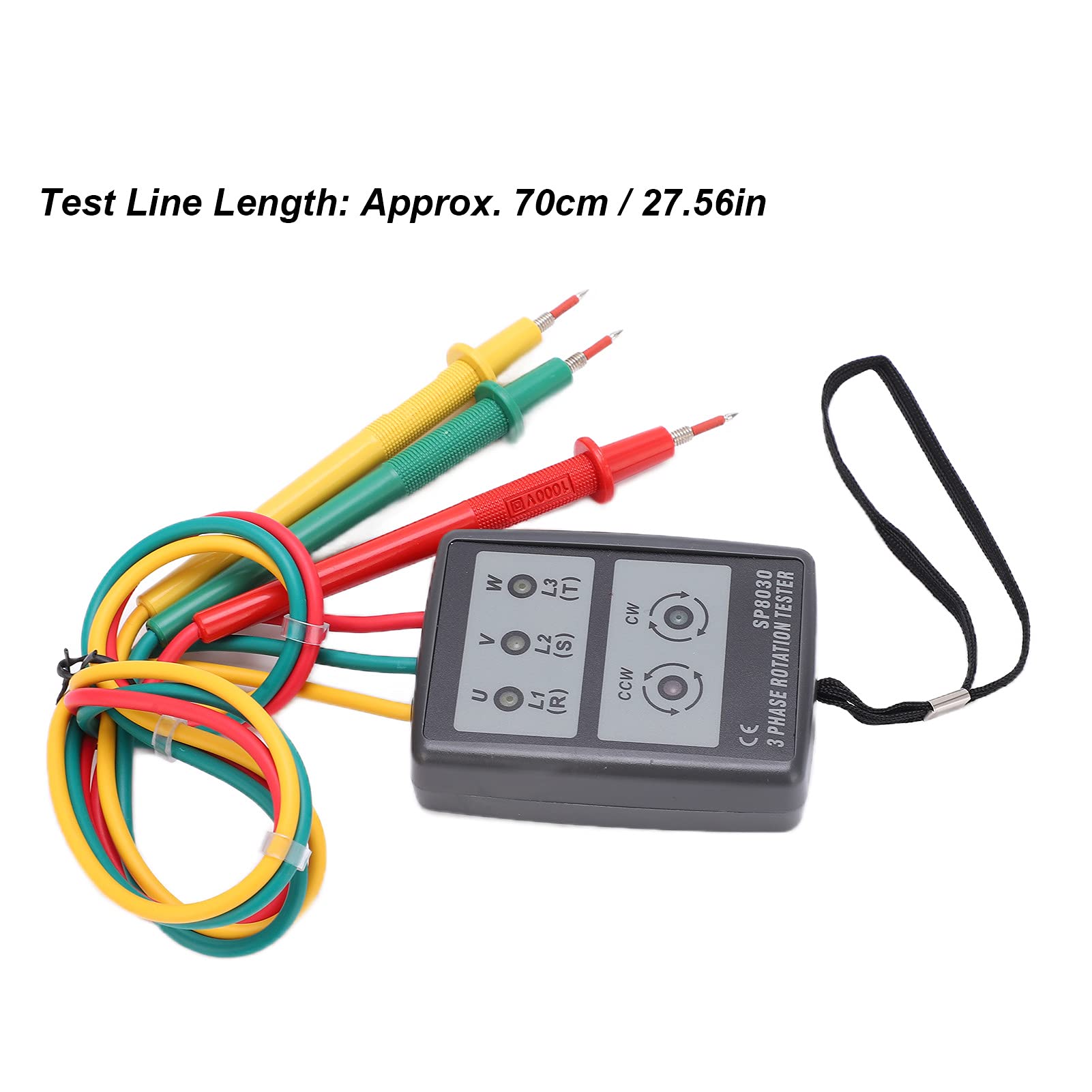 3 Fazowy Miernik Obrotu SP8030, 60-600 V Tester Sekwencji Fazy AC, Bez Akumulatorów Detektor Obrotu LED, Wskaźnik Kolejności Fazy Przemysłowej z 70 Cm Prowadzącymi Testami