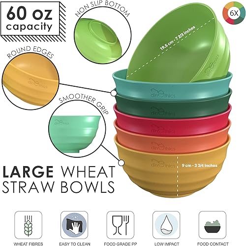 Miniatura 2 de Juego de cuencos grandes de 60 onzas, cuencos irrompibles aptos para microondas con 6 cuencos grandes para ensalada, servir y cereales, material de