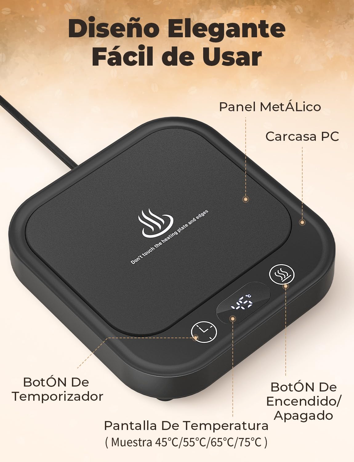 Calentador de Tazas de Café, Calentador Tazas con 4 Niveles Temperatura, Pantalla Digital, Función de Temporizador, Automático Después de 8 Horas, para Calentar Café/Leche/Cacao
