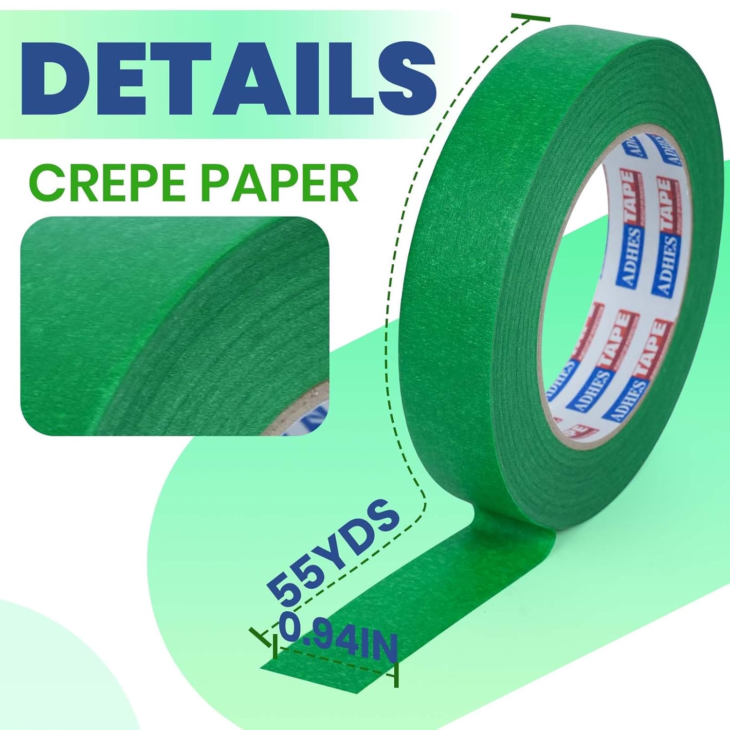 ADHES Green Masking Tape 1.2 Inch x 55 Yards, 30 Rolls UV Resistant No Residue Painters Tape, Multi-Surface Automotive Masking Tape for Indoor & Outdoor, Arts, Crafts, DIY, Labeling
