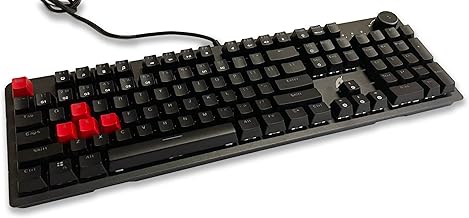 Alpha Elite Full Size Mechanical Gaming Keyboard: Wired - Blue Clicky Switches - Customizable RGB Lighting - Dedicated Media Keys - Volume Wheel - Ergonomic Wrist Rest - Durable Reinforced Frame