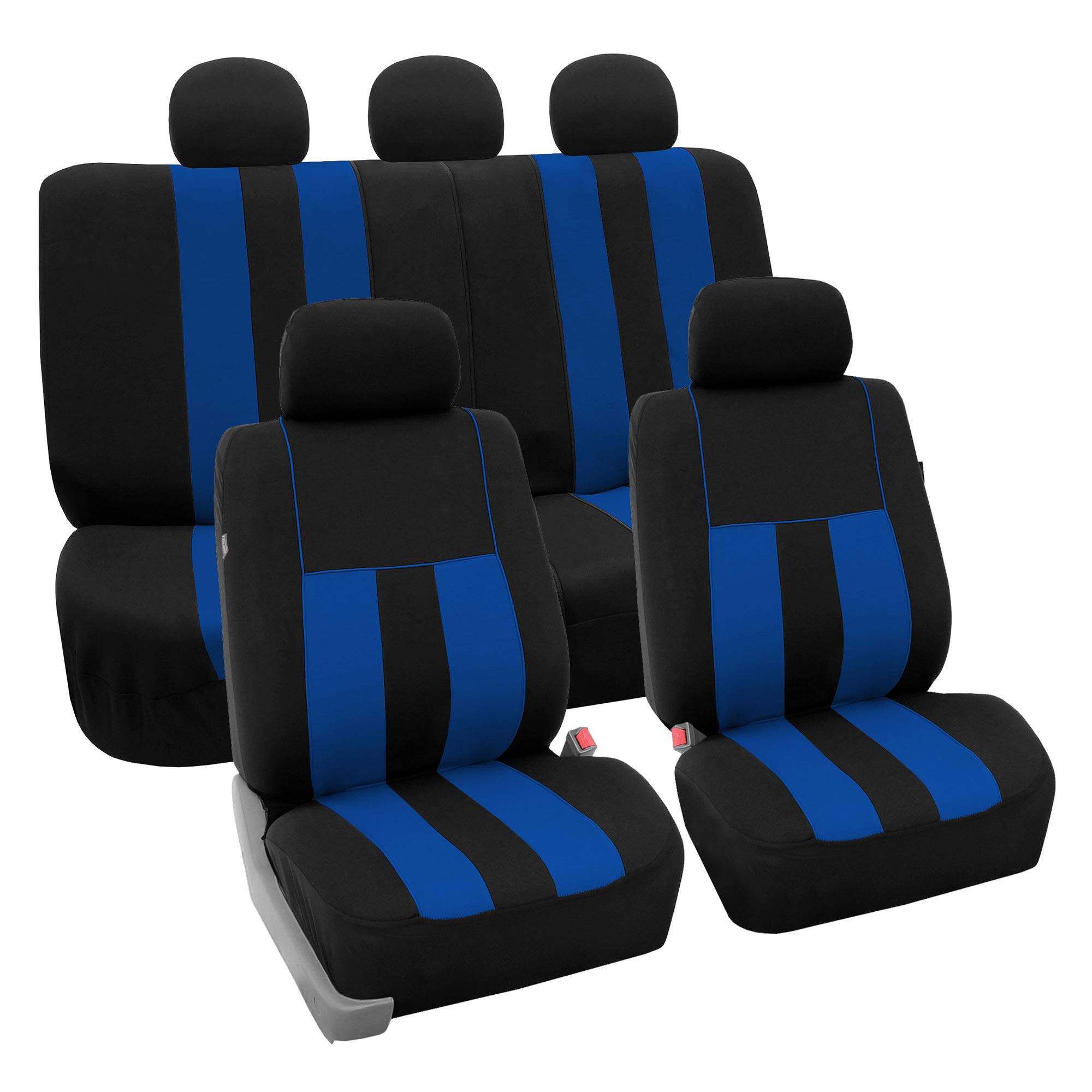 fh group car seat covers full set cloth -universal fit,automotive seat covers,low back front seat covers,airbag compatible,split bench rear seat,washable car seat cover for suv,sedan,van blue