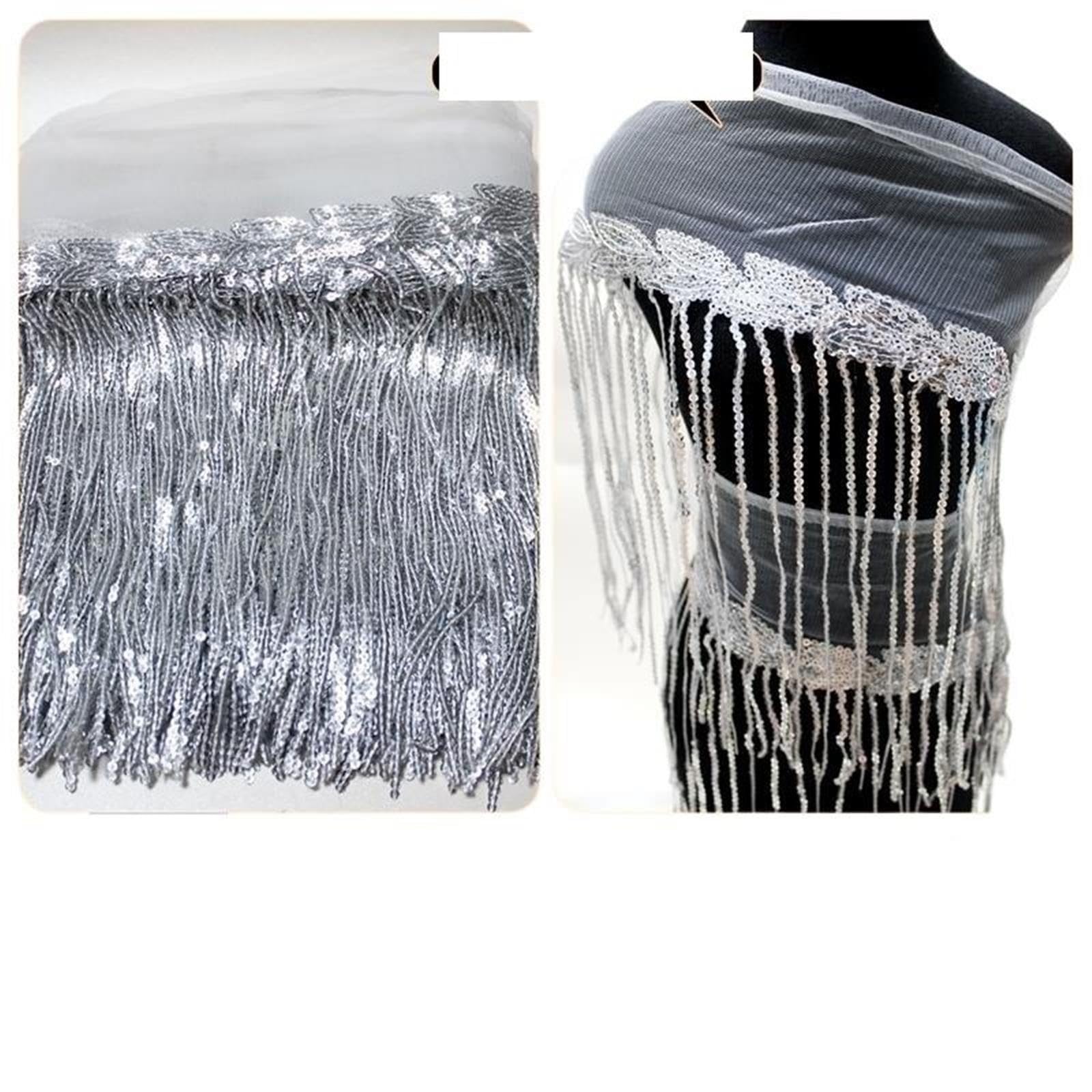 Ribete flecos lentejuelas for vestidos Costura de borlas con brillo