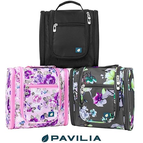 Miniatura 9 de PAVILIA Toiletry Bag Travel Bag for Women Men, Hanging Cosmetic Organizer, Water Resistant Makeup Bag for Accessories Toiletries, Large Travel Negro