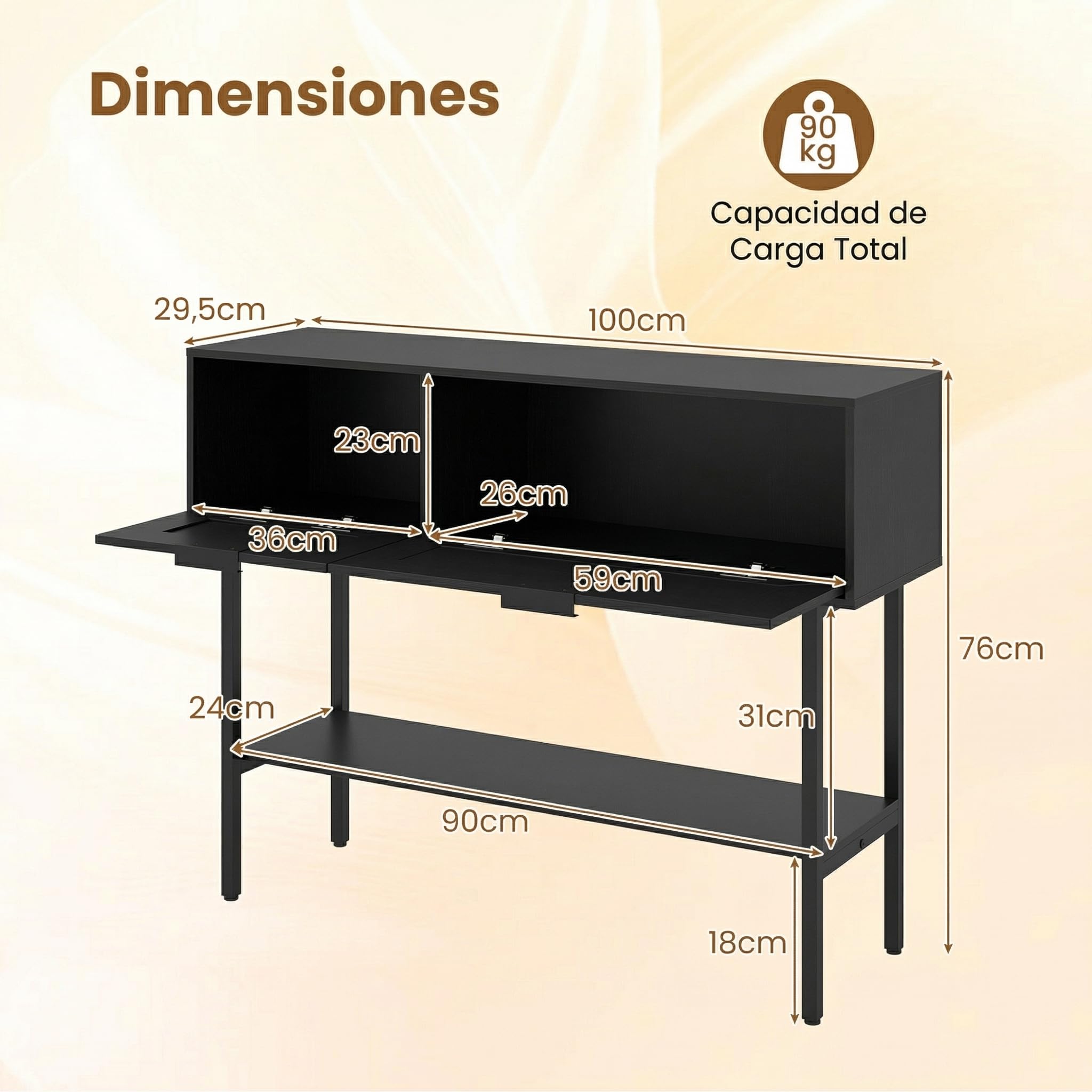 COSTWAY Mesa Consola de Entrada, Mesa Auxiliar de Ratán PE con Puertas Estilo Bohemio, Estantes de Almacenamiento y Estructura Metálica, Mueble Interior Estrecho para Sofá Recibidor Salón (Negro)