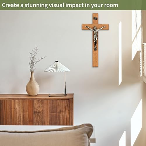 Miniatura 5 de ARCHOBAN Crucifijo - Decoración de cruz de pared decoración católica de madera para pared 10 pulgadas
