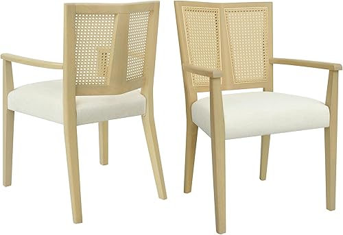 Juego de 2 sillas de comedor, juegos de mesa y sillas, silla de escritorio con respaldo de ratán, marco de madera maciza, cojín tapizado para