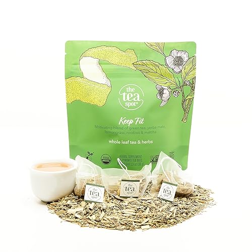 The Tea Spot Té verde orgánico Keep Fit con yerba mate y matcha para apoyo metabólico  Mezcla de té verde, matcha, yerba mate, rooibos, hierba de