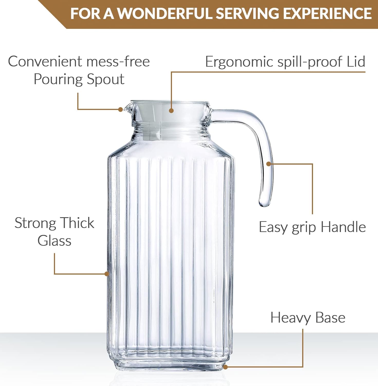 Glass Pitcher with Lid – Set of 2 Glass Water Pitcher 55Oz – Cold Carafe for Ice Tea, Water, Lemonade, Coffee – Elegant and Modern – Practical Spout Pitchers for Drinks - Image 3