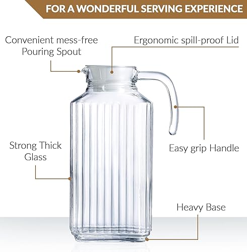 Miniatura 3 de Jarra de vidrio con tapa, juego de 2 jarras de agua de vidrio de 55 onzas, jarra fría para té helado, agua, limonada, café, elegante y moderno,
