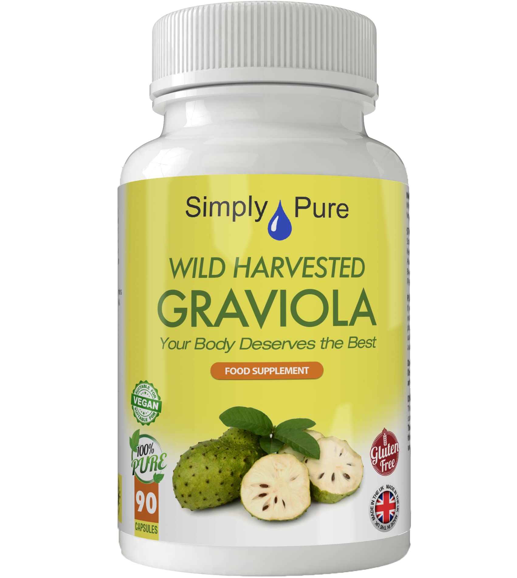 Simply Pure Wild Harvested Graviola (Soursop) - Antioxidant & Heart Health | 90 Capsules x 500mg | Gluten Free | GM Free | Vegan