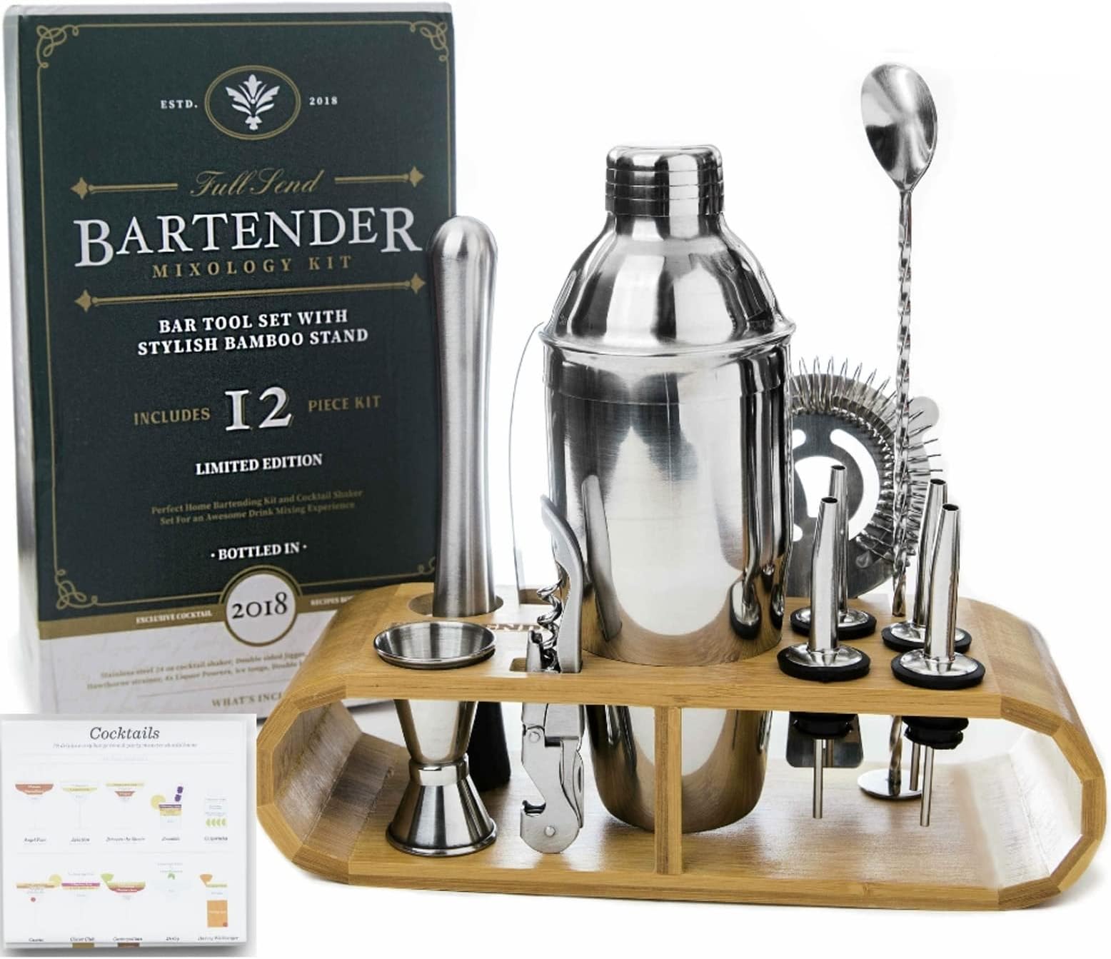 OHEFAI Kit de mixologie de barman avec support, ensemble de 21 shakers