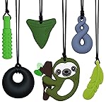 Sensory Chew Necklace for Kids Boys Girls, 4 Pack Silicone Chew Toys for Kids with ADHD Autism, Anxiety, Chewy Necklace Sensory Toys Reduce Adult Chewing Fidgeting (Green Sloth)