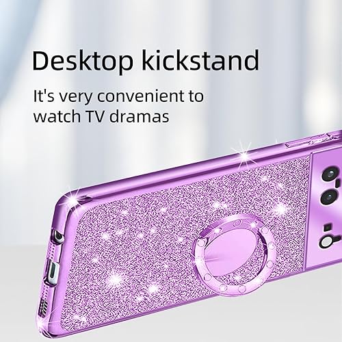 Miniatura 5 de Funda para Google Pixel 6, Pixel 6 para mujer, con purpurina, suave, elegante, transparente, TPU de lujo, linda funda protectora con correa de pie