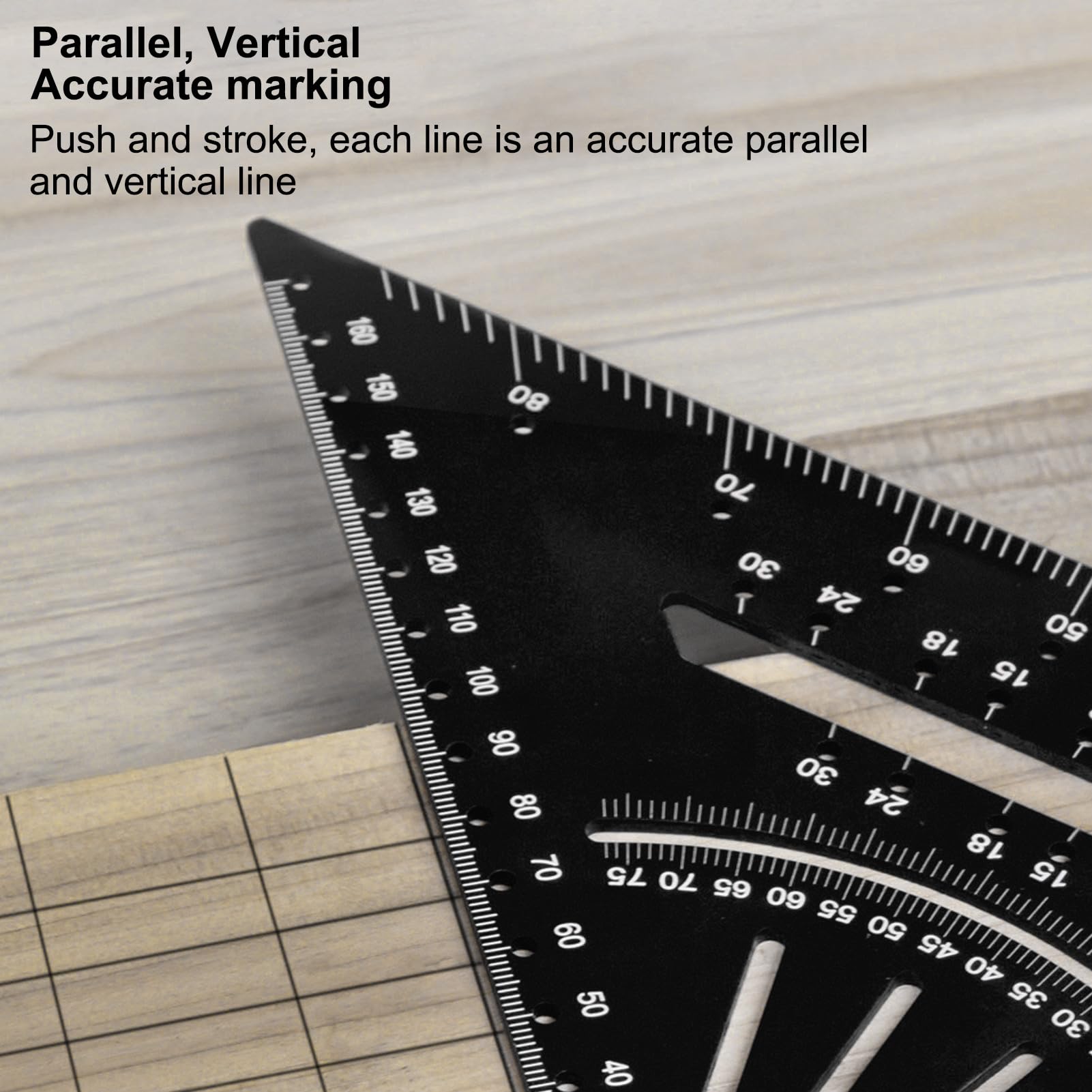 Righello Triangolare in Alluminio, Righello Triangolare per la Lavorazione del Legno con Scale Precise a 30°, 45°, 60° e 90°, Righello ad Angolo retto metrico inciso.