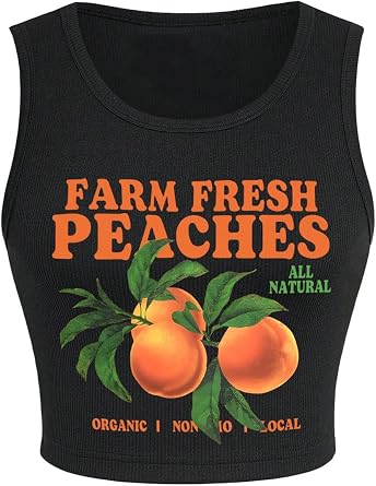 WDIRARA Womens Letter Print Graphic Sleeveless Rib Knit Crop Tank Top