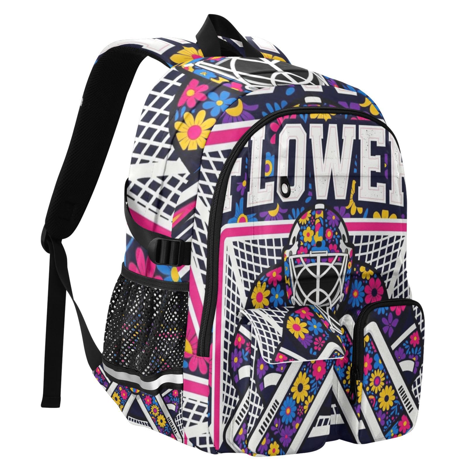 Grande zaino da viaggio Flower 29 colorato hockey portiere College borsa da lavoro 44,5 cm