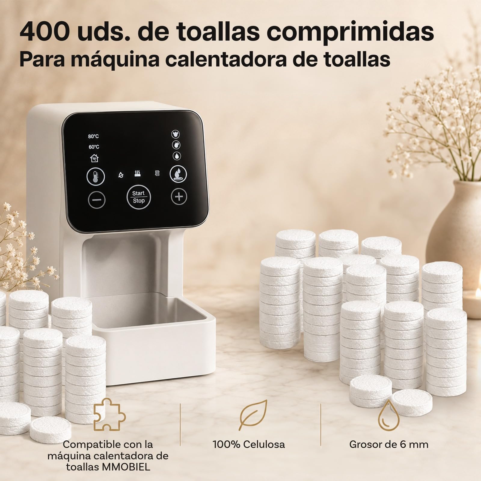 Toallas Faciales Desechables Comprimidas 400 Piezas de MMOBIEL – Toallas Faciales de Celulosa 33×21×7,6 mm – Suaves y Absorbentes – Paños de 6 mm Expandibles para Spa, Salón y Cuidado de la Piel