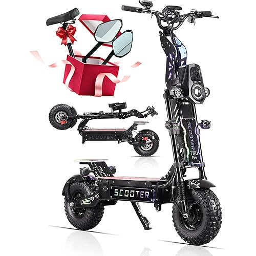 T90 Pro Electric Scooter Adults 10000W Dual Motor, 72V Removable Battery, 14” All Terrain Fat Tires, 65 Miles Range 68 MPH, Foldable Scooter