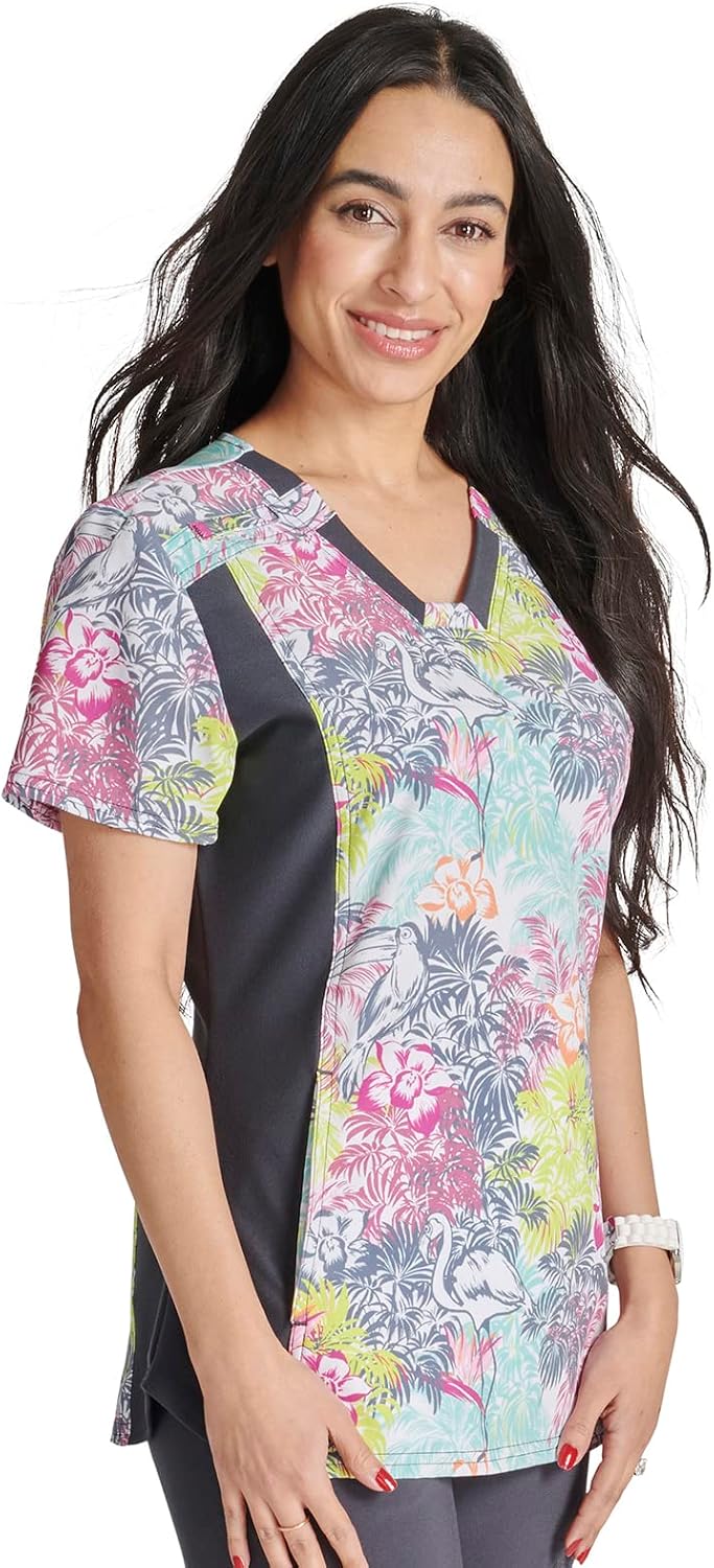 Cherokee iFlex Women Scrubs Top V-Neck Knit Panel CK641