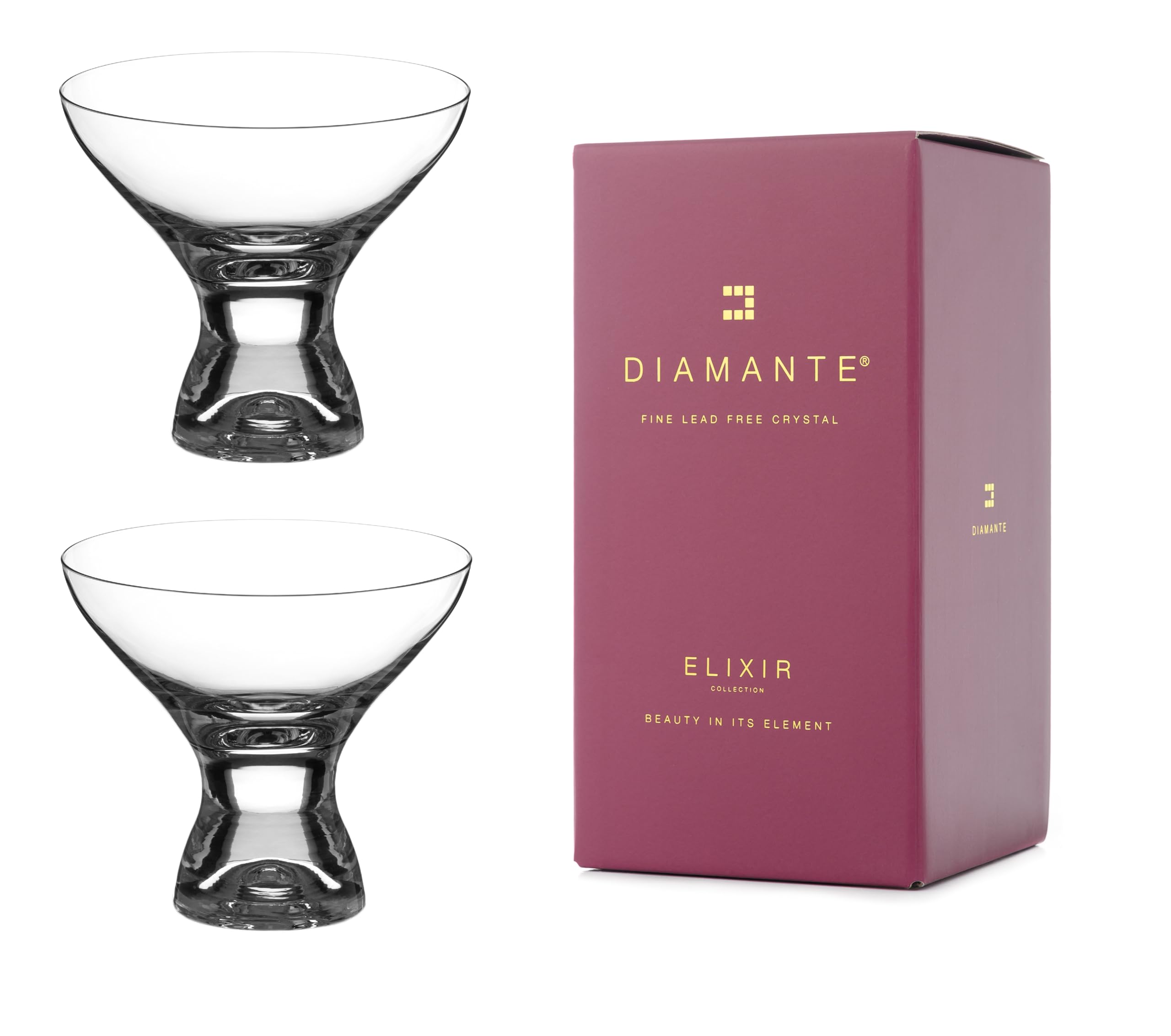 DIAMANTE Elixir Collection Lot de 2 verres à cocktail en cristal sans plomb 330 ml avec coffret cadeau