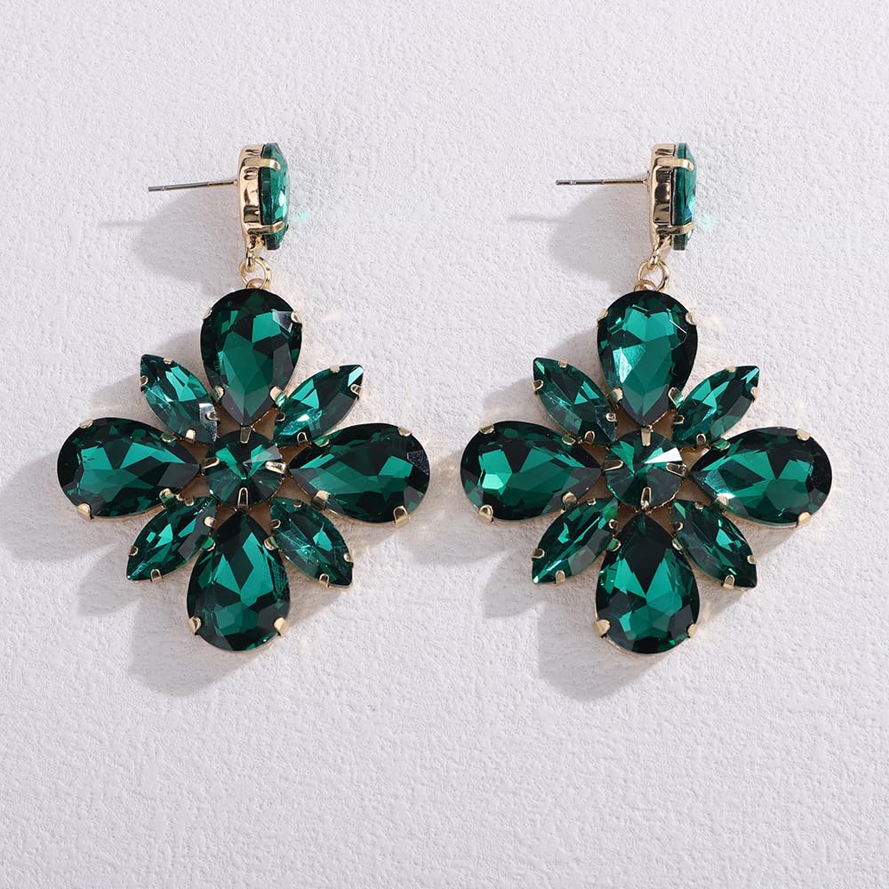 Missgrace Boho Sexy Fashion Women Silver Colorful Green Statement Tassels Rhinestones Shining Dangle Drop Bar Prom Halloween Earrings for Women (Green)