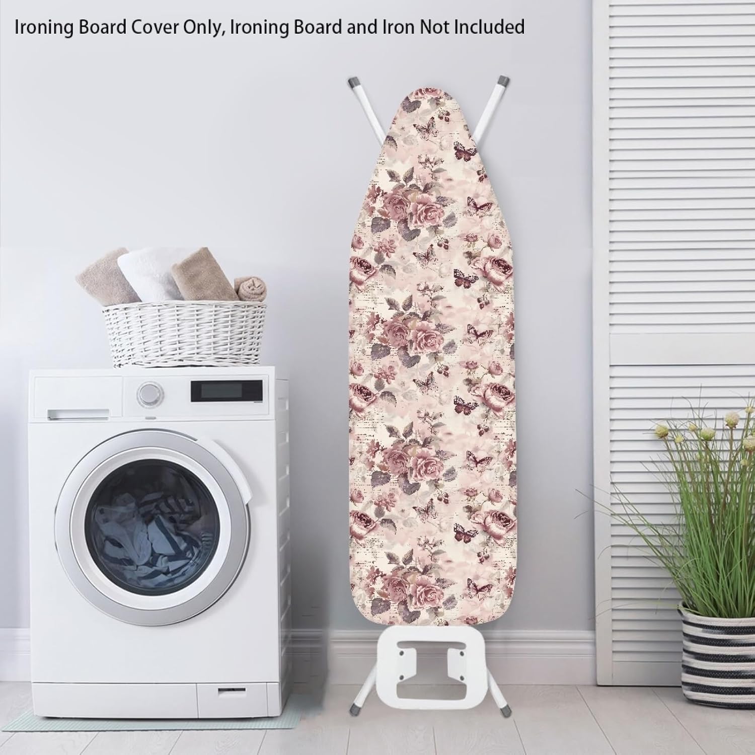 Flowers Ironing Board Cover,16"x55" Standard Ironing Board Cover with Elastic Edge and Hook and Loop Fasteners, Scorch & Stain Resistant, Polyester Home Ironing Board Covers, Raw Flower Art