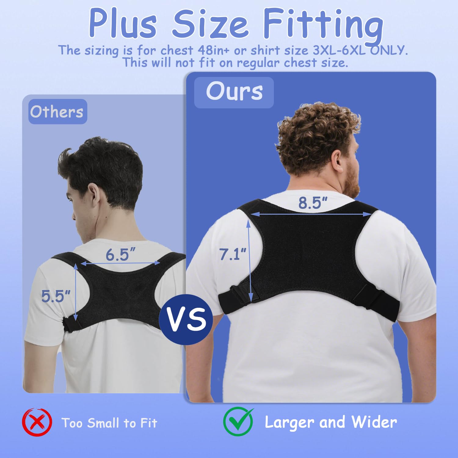 King Mills Plus Size Back Brace for Lower Back Pain, Breathable Posture Corrector for Women & Men Plus Size 3XL to 6XL, Adjustable Support Brace for Big & Tall