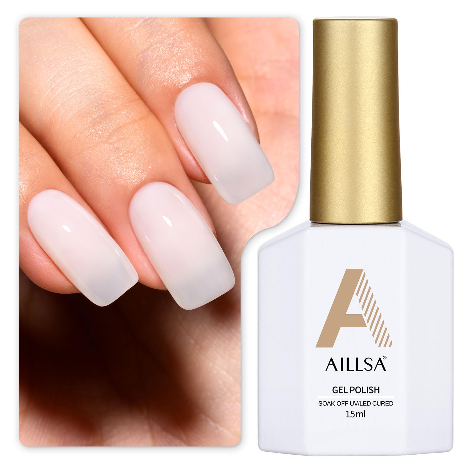 AILLSA Milky White Gel Nail Polish Natural Nude Jelly Gels Polish Light Color Translucent Nude Polish Sheer White
