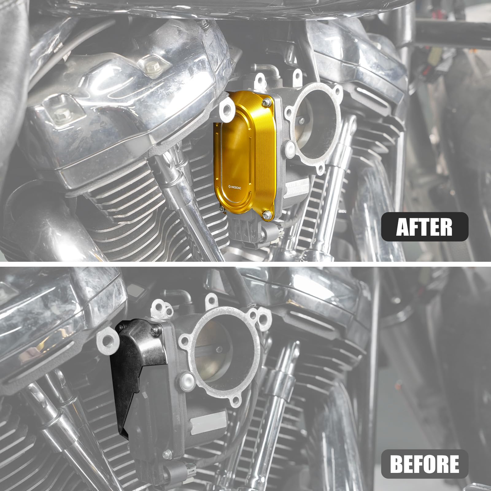 NICECNC Copertura per corpo acceleratore oro in alluminio CNC compatibile con Harley CVO Tri Glide FLHTCUTGSE 2020-2022, Road King Special FLHRXS 2017-2024, ricambio per 14420029, vedi accessori