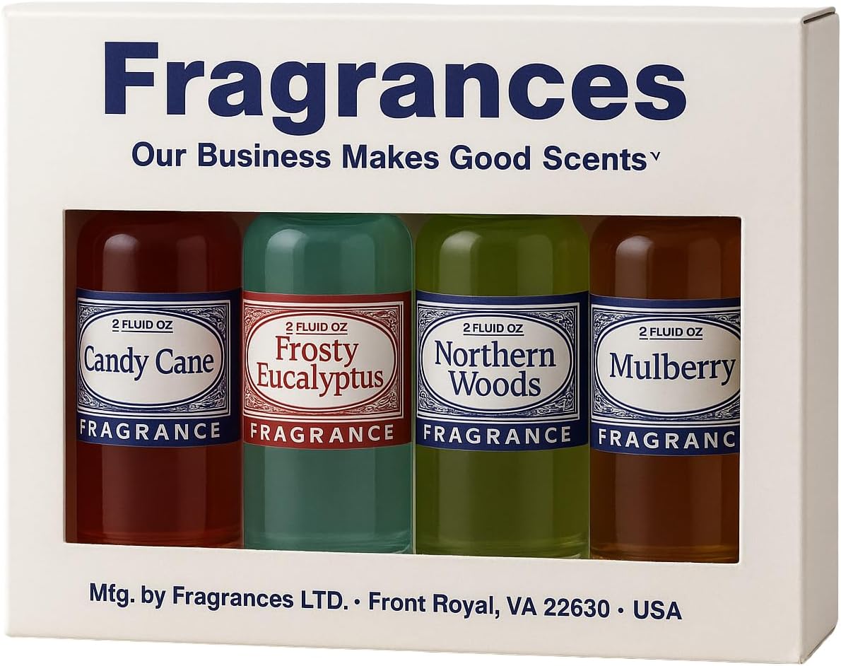 Rainbow, RainMate, Sirena, Hyla Compatible Vacuum Fragrances – Assorted Fragrance 4-Pack For Water-Based Vacuums (Frosty Woods - Candy Cane, Frosty Eucalyptus, Northern Woods, Mulberry)