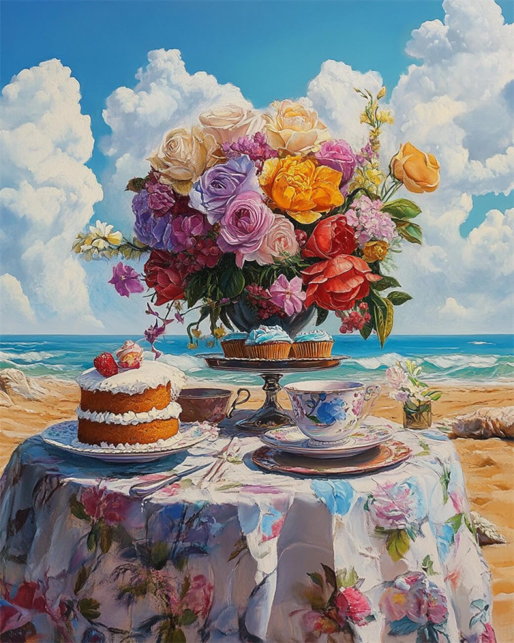 RKFLGEW DIY Seed Bead Embroidery Kits Fantasy Flowers and Cakes 40x50cm