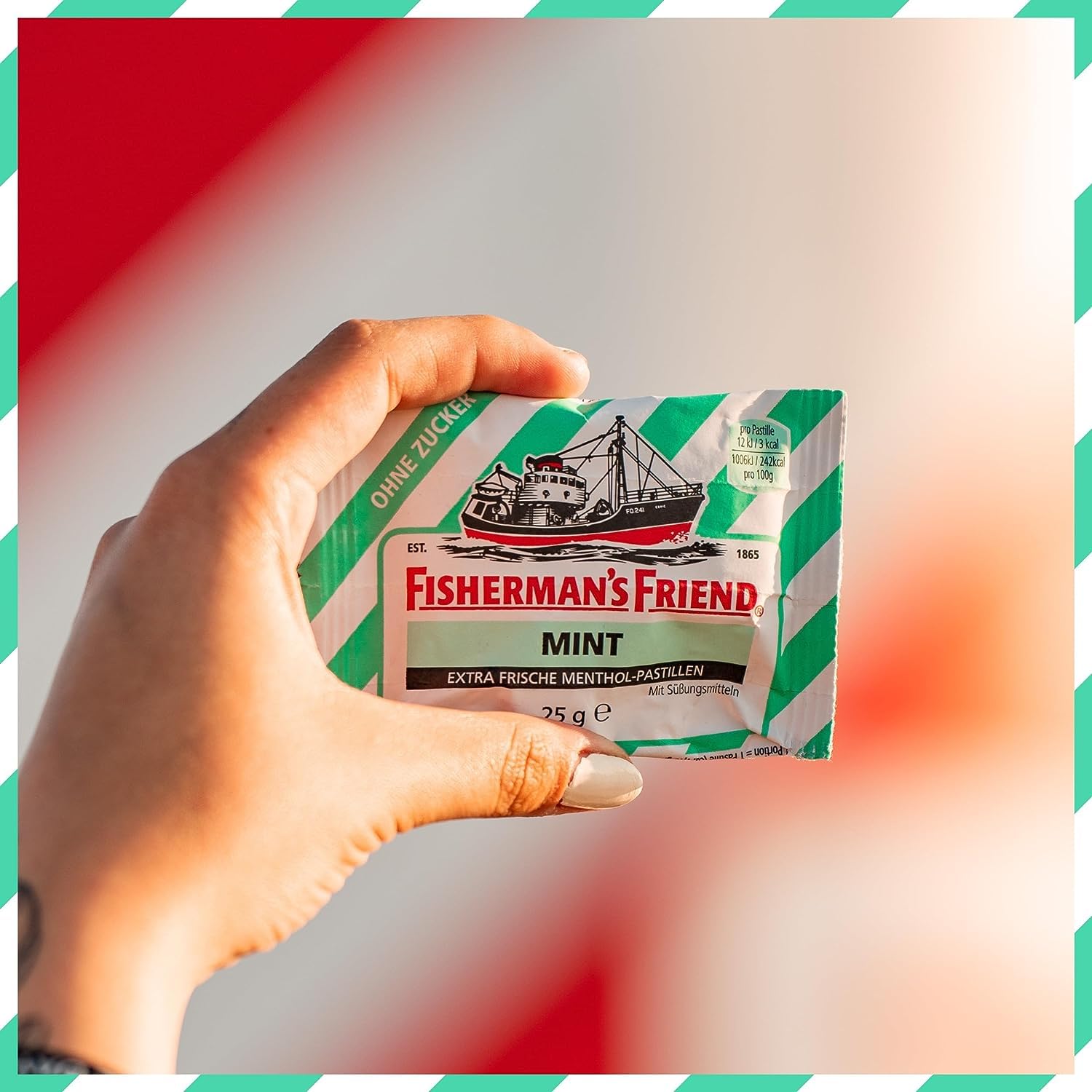 Fisherman's Friend Mint, 24er Vorratsbox, Pfefferminze und Menthol Geschmack, zuckerfrei & vegan, Bonbons für frischen Atem, 24 x 25g