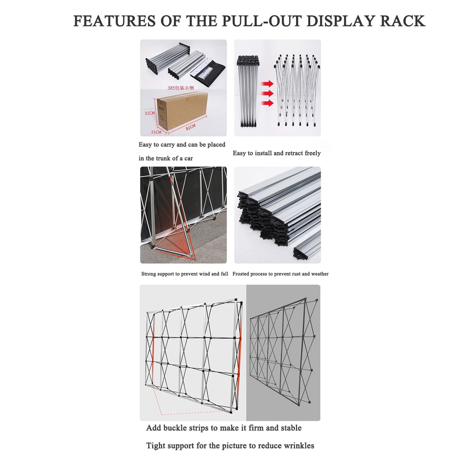 Expositor Plegable De Aluminio con Estructura De Tensión para Exposiciones Comerciales, Carteles, Conciertos, Fiestas De Cumpleaños, Firmas, Conferencias Y Boda(3 * 3 grid230*230cm)