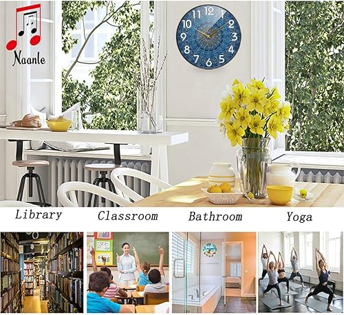 Miniatura 3 de Naanle Vintage Mandala Pattren Reloj de pared redondo, 12 pulgadas, silencioso, de cuarzo, analógico, silencioso para el hogar, oficina, escuela