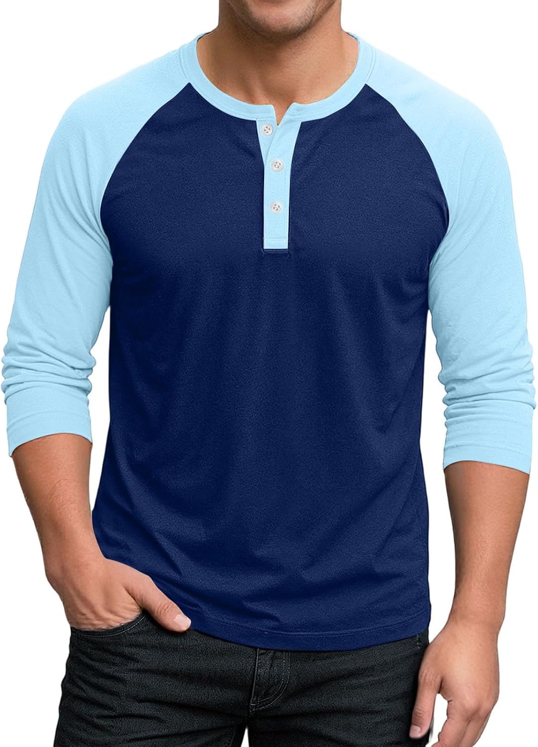 Mens Raglan 3/4 Sleeve Henley Shirt Summer Baseball Tee Lightweight Breathable Retro Jersey Casual Fashion Top