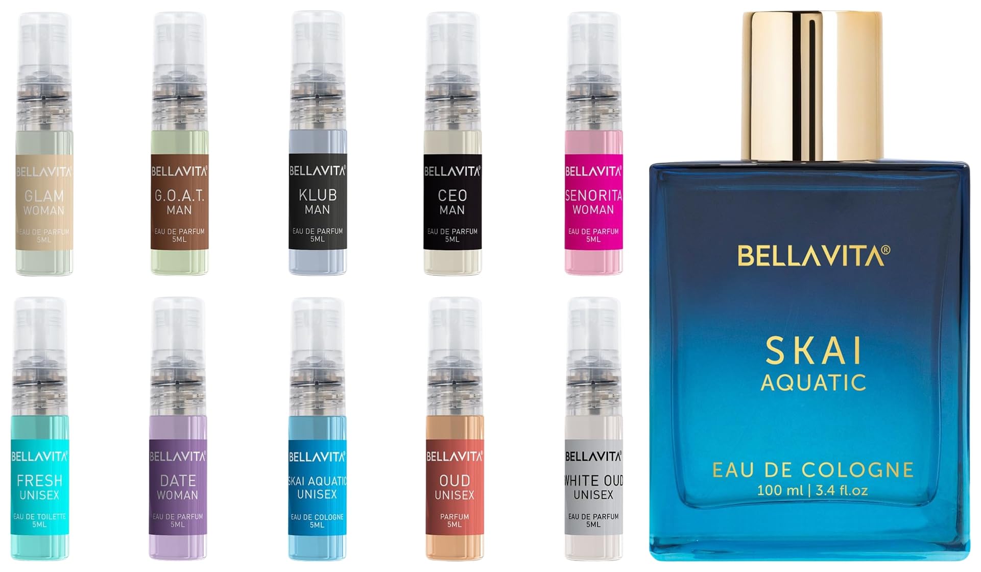 Bella Vita Luxury Skai Aquatic Unisex Eau De Cologne Unisex Trial Pack Of 10 X 5Ml Pocket Aerosol Perfumes-image-33