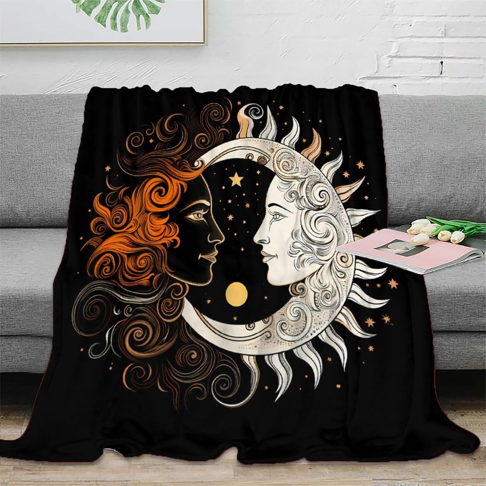 Couverture moelleuse 3D Lune Soleil 150x200cm pour le lit de toute la famille