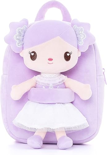 Miniatura 7 de Gloveleya Mochila para niños pequeños con muñeca púrpura caramelo de 9 pulgadas