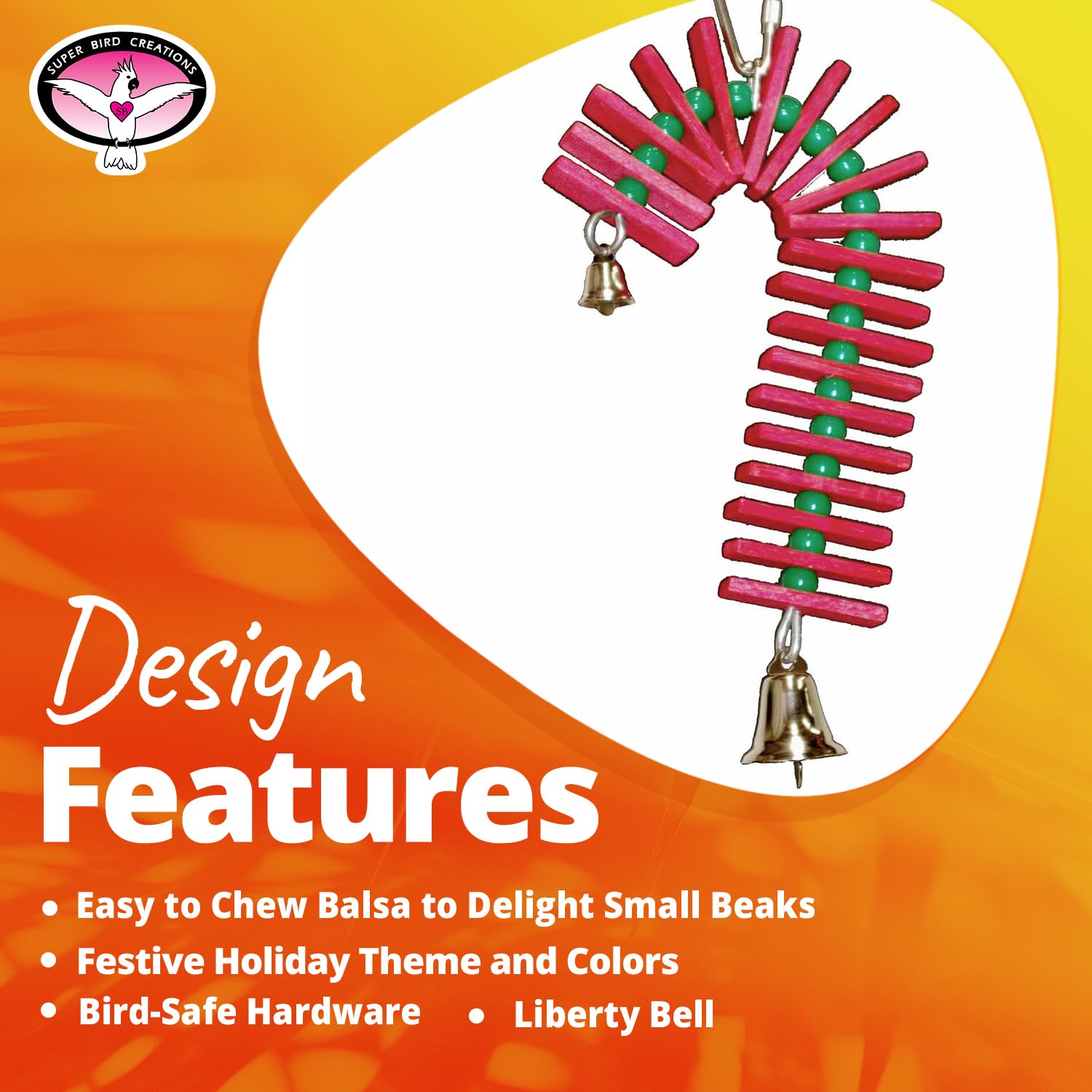 Super Bird Creations 8 von 4-Zoll, Balsaholz Candy Cane Vogel Spielzeug, klein
