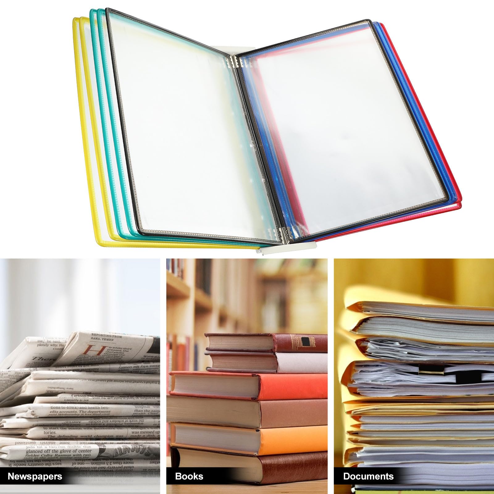 ULTECHNOVO Porta Libri da Parete in Pvc e Metallo Struttura Semplice per Organizzare Documenti e Cartelle, per Scuole e Sale Riunioni, Organizer da Muro Funzionale