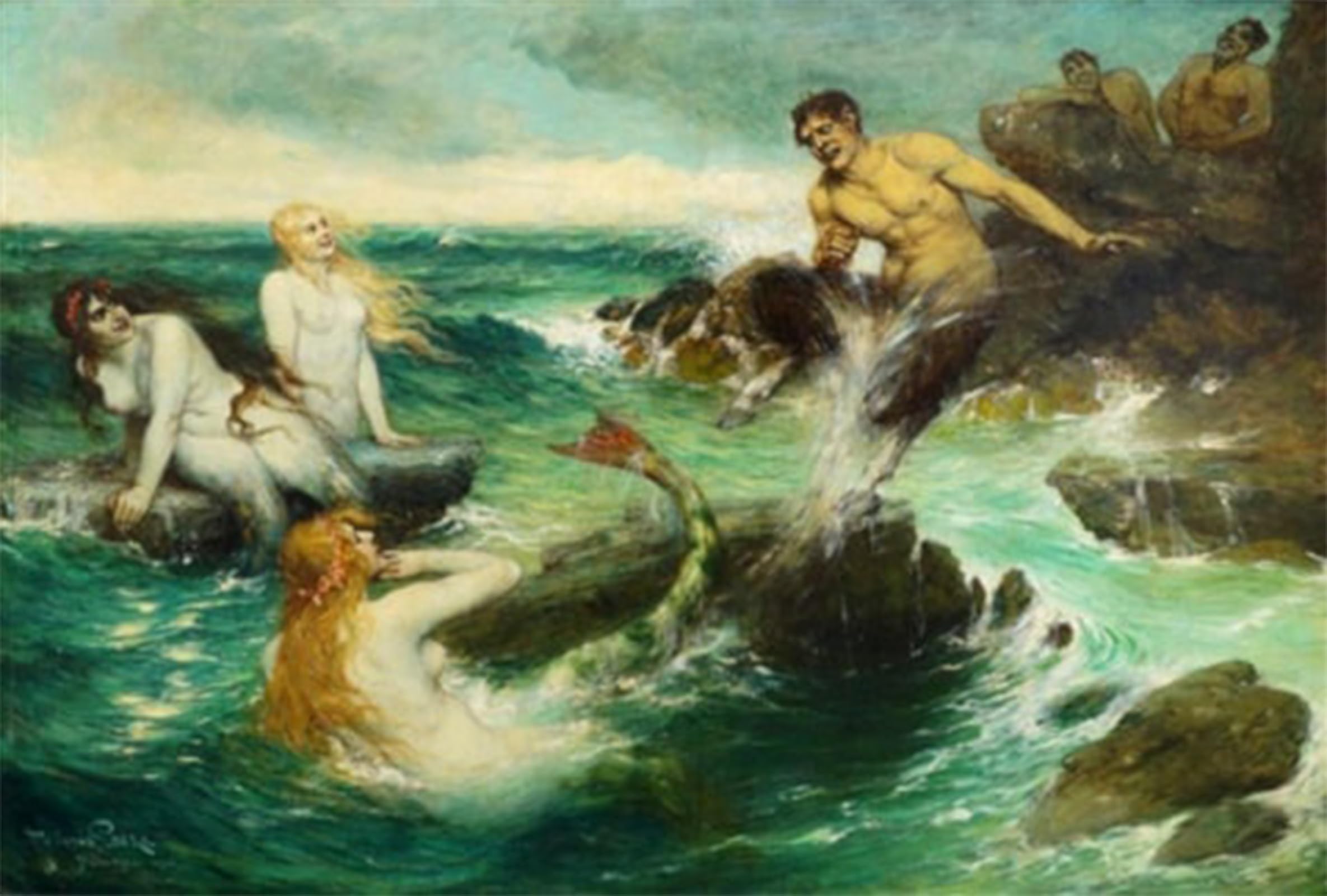 SERENDIPITP Aesthetic Poster Photo Wall Print Retro Picture the Mermaids by Ferdinand Leeke Modern Wall Artwork for Home Decor 60x90cm