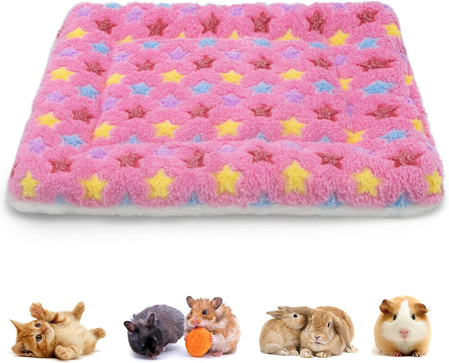 Bunny Bed, Guinea Pig Warm Bed for Small Animals Rabbits Chinchillas Hedgehogs Baby Cats Ferrets. 14"X12" (Pink Star)