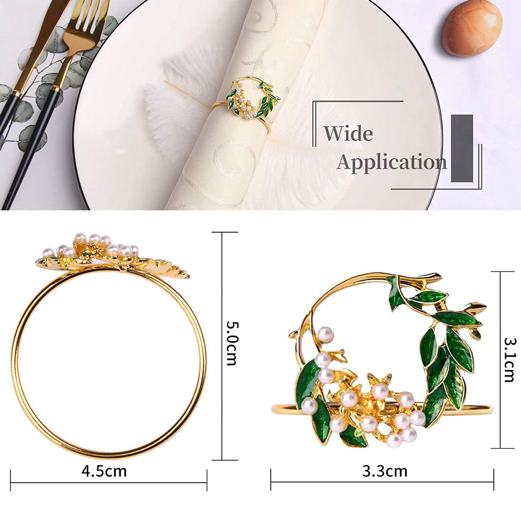 Portatovaglioli Portatovaglioli con Fiori di Perle Dorate Set di 18 Portatovaglioli nel Metallo per La Decorazione della Tavola da Pranzo della Festa Nuziale